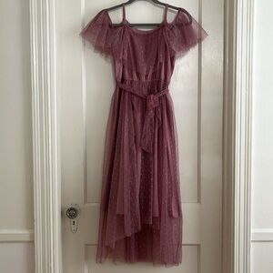 Mia Joy Joyfulie Dusty Rose Boho Mesh Overlay Asymmetrical Hem Maxi Dress